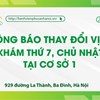 Thông báo thay đổi vị trí khám cuối tuần tại Cơ sở 1