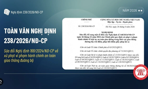 Triển khai tuyên truyền: Nghị định số 238/2026/NĐ-CP của Chính phủ: Sửa đổi, bổ sung một số điều của Nghị định số 168/2024/NĐ-CР ngày 26 tháng 12 năm 2024 của Chính phủ quy định xử phạt vi phạm hành chính về trật tự, an toàn giao thông trong lĩnh vực giao thông đường bộ; trừ điểm, phục hồi điểm giấy phép lái xe