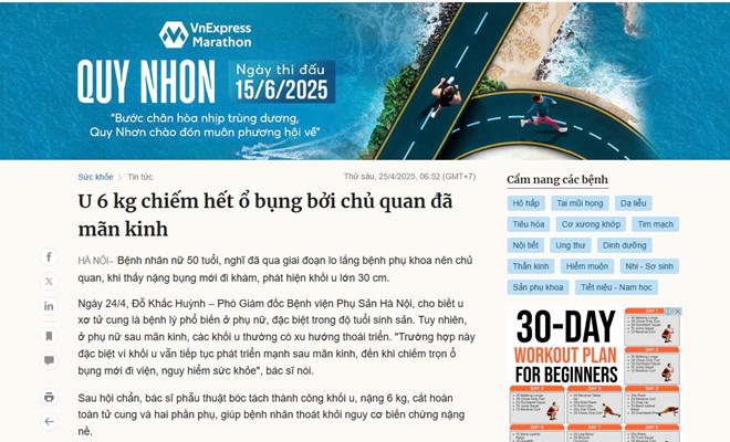 U 6 kg chiếm hết ổ bụng bởi chủ quan đã mãn kinh