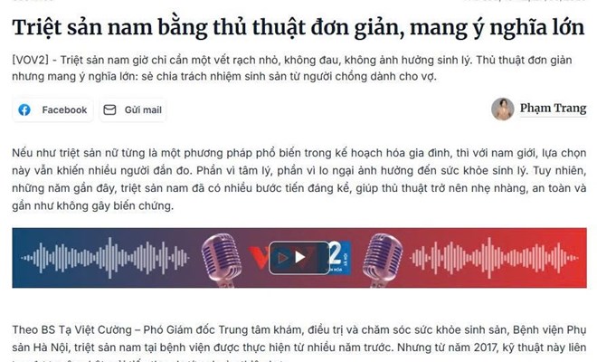 Triệt sản nam bằng thủ thuật đơn giản, mang ý nghĩa lớn