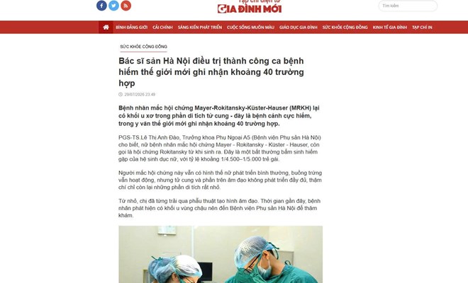 Bác sĩ sản Hà Nội điều trị thành công ca bệnh hiếm thế giới mới ghi nhận khoảng 40 trường hợp