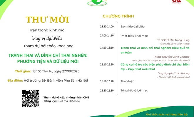 Thông báo đăng ký tham dự hội thảo khoa học: “Tránh thai và đình chỉ thai nghén: Phương tiện và dữ liệu mới”